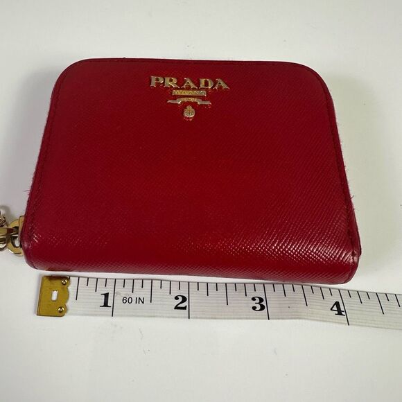 Prada Saffiano Leather Zip Around Coin Purse Wallet Red - Picture 14 of 16